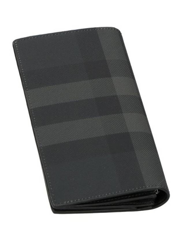 Logo Checked Leather Long Wallet Charcoal - BURBERRY - BALAAN 5