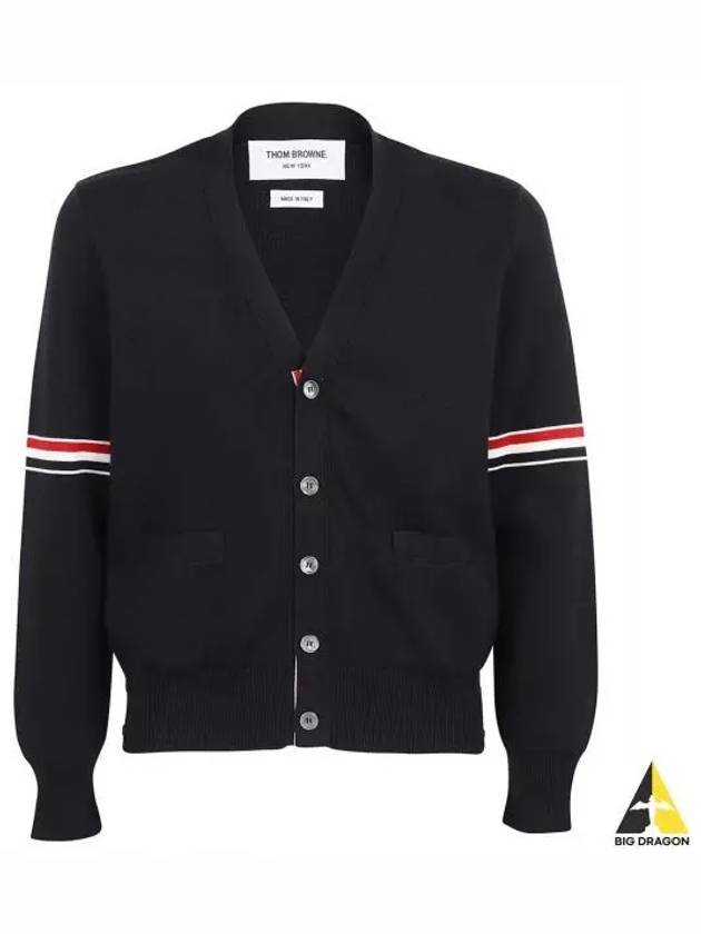 Milano Stitch Sprite Armband Cotton V-neck Cardigan Navy - THOM BROWNE - BALAAN 2