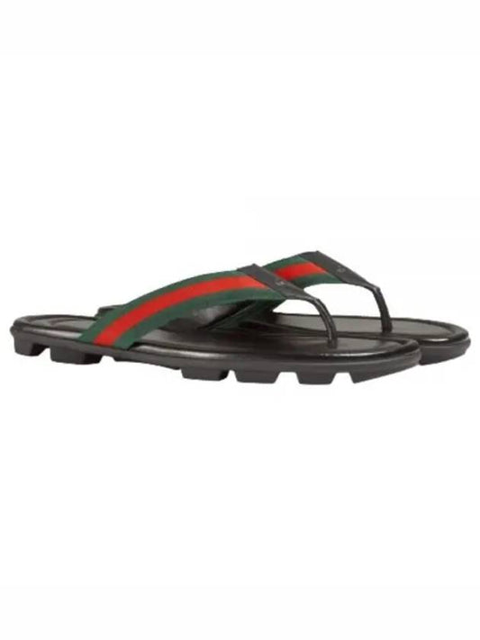 Web Three Stripes Leather Slippers Black - GUCCI - BALAAN 2