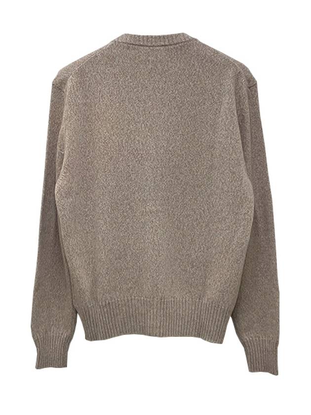 Heart Logo V-Neck Cashmere Cardigan Heather Champagne - AMI - BALAAN 4