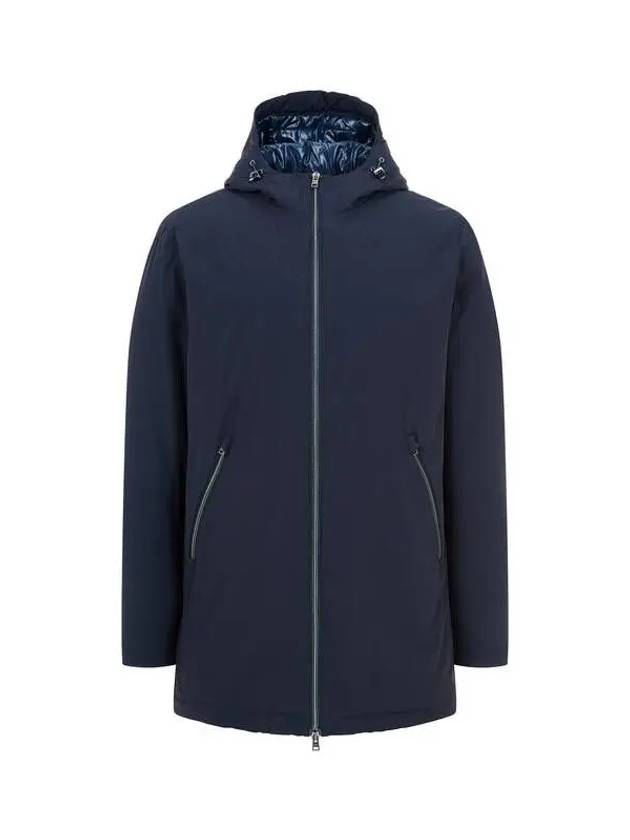 Men s Stretch Nylon Hooded Sub Zero Coat Navy 270372 - HERNO - BALAAN 1