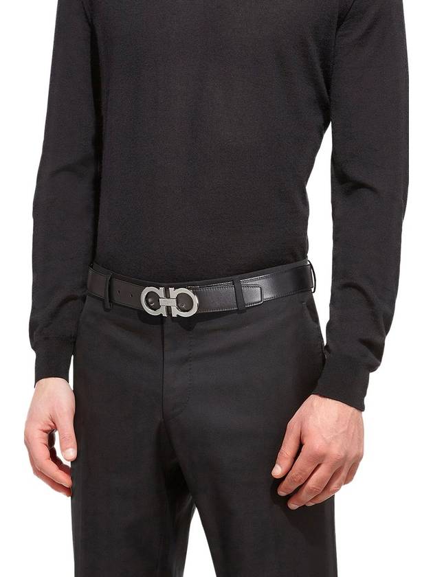 Reversible Gancini Leather Belt Black - SALVATORE FERRAGAMO - BALAAN 4