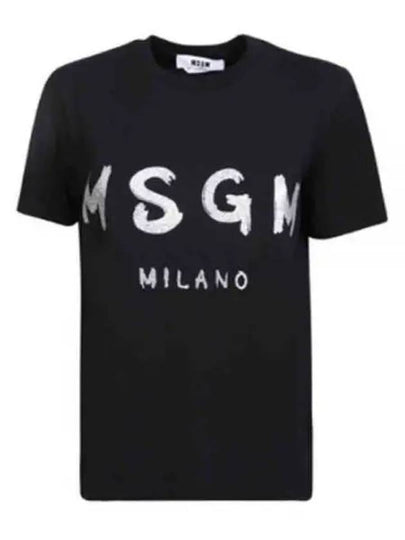 Glitter Logo Crewneck Short Sleeve T Shirt Black - MSGM - BALAAN 2