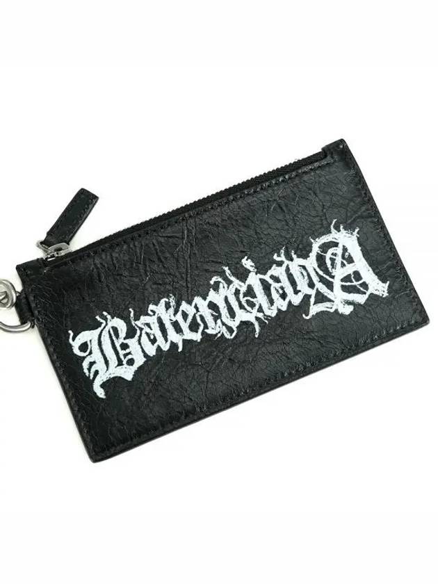 Logo Print Neck Strap Leather Card Wallet Black - BALENCIAGA - BALAAN 2