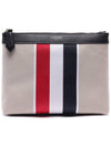 Striped Canvas Clutch Bag Beige - THOM BROWNE - BALAAN.