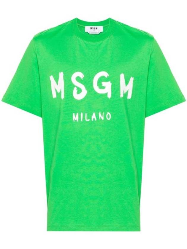 Brushed Logo Short Sleeve T-Shirt Green - MSGM - BALAAN 1