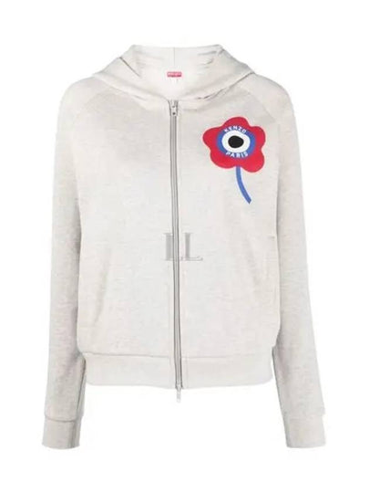 Women's Target Flower Cotton Zip-Up Hoodie Grey - KENZO - BALAAN 2