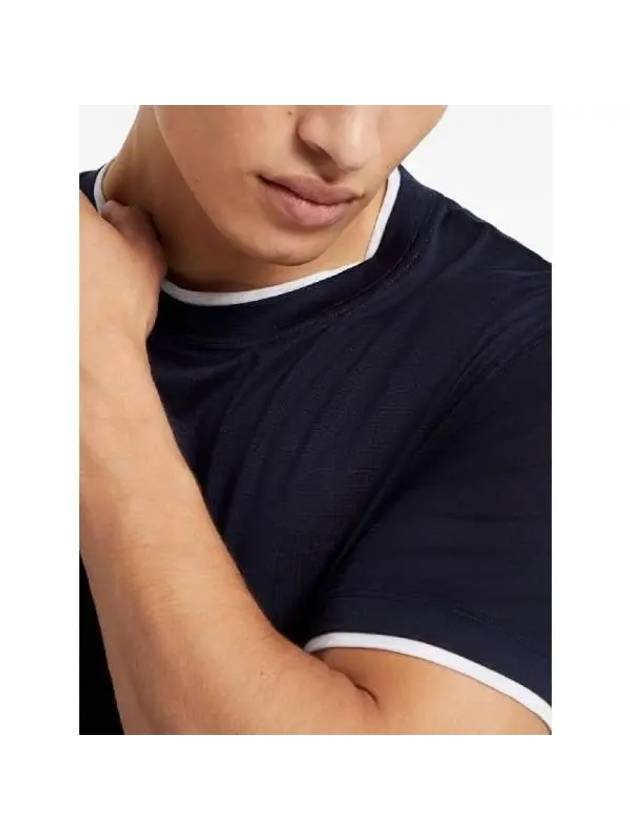 Double Layer Crew Neck Cotton Silk Short Sleeve T-Shirt Dark Blue - BRUNELLO CUCINELLI - BALAAN 6