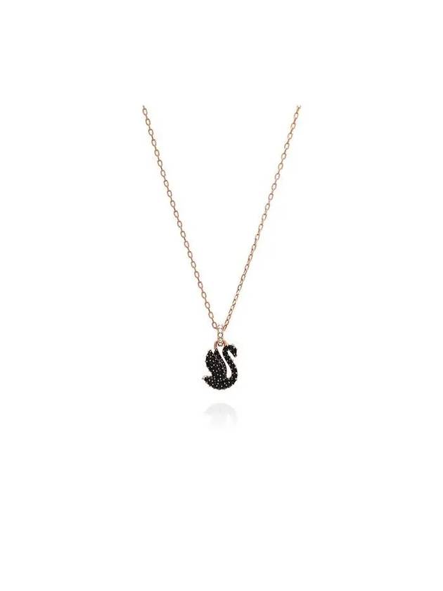 Swan Pendant Metal Necklace Black Rose Gold - SWAROVSKI - BALAAN 2