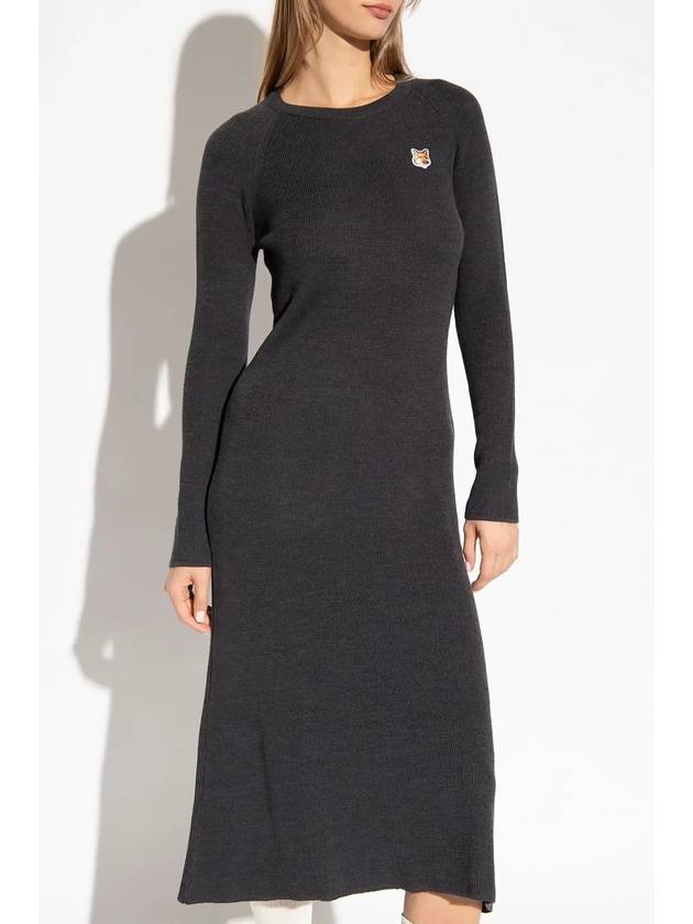 Women's Fox Head Patch Flare Wool Long Dress Black - MAISON KITSUNE - BALAAN 3