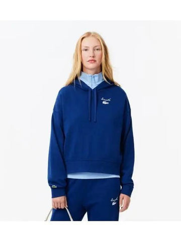 Women s Graphic Point Hooded Sweatshirt Dark Blue - LACOSTE - BALAAN 1