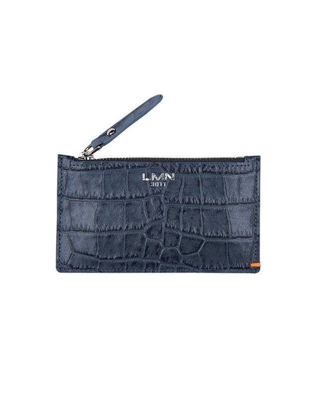 Unisex Crocodile Embossed Card Wallet Navy Gray - LMN3011 - BALAAN 1