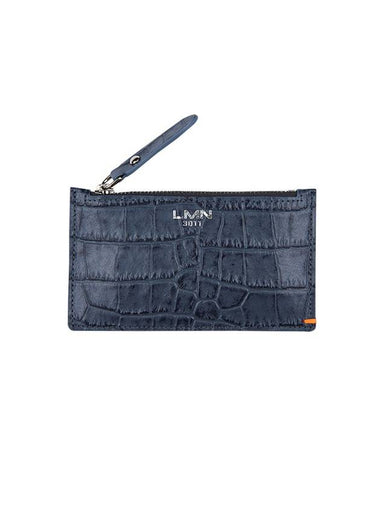 Crocodile Embossed Card Wallet Navy Grey - LMN3011 - BALAAN 1