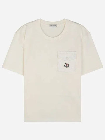 24SS 8C00022 89AI9 034 Women's Logo Patch Pocket Short Sleeve T-Shirt Cream 997227 - MONCLER - BALAAN 1