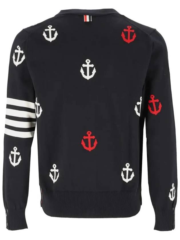 Anchor Intarsia 4-Bar V-Neck Cardigan Navy - THOM BROWNE - BALAAN 3