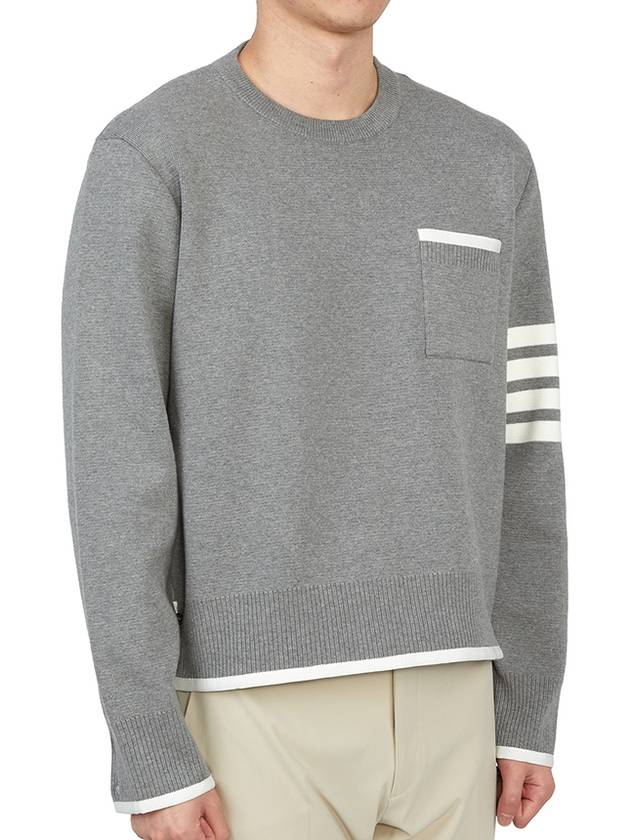 Milano Stitch 4-Bar Boxy Crew Neck Pullover Knit Top Grey - THOM BROWNE - BALAAN 6