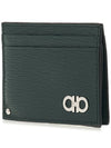 Double Gancini Leather Card Wallet Green - SALVATORE FERRAGAMO - BALAAN 3