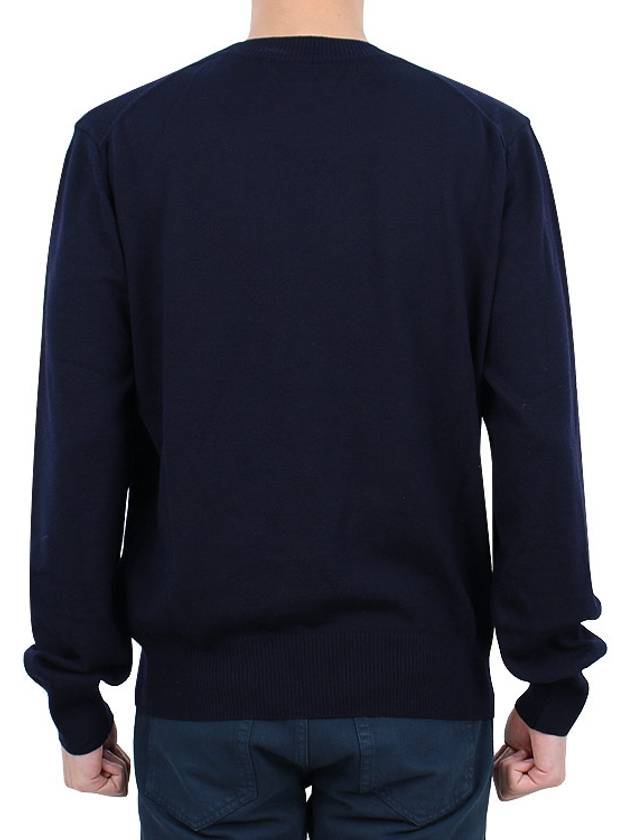 Heart Embroidered Logo Crew Neck Knit Top Navy - AMI - BALAAN 5