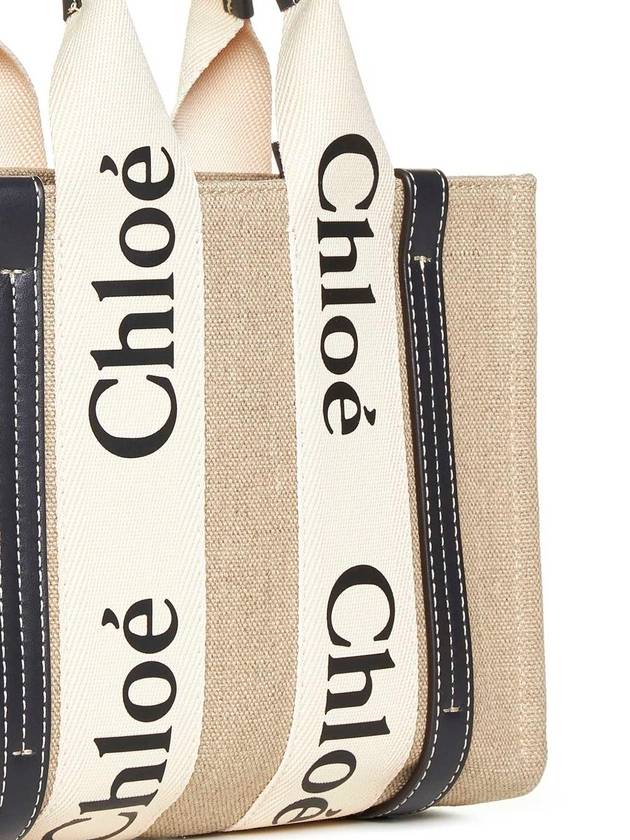 Woody Small Canvas Tote Bag Navy Beige - CHLOE - BALAAN 5