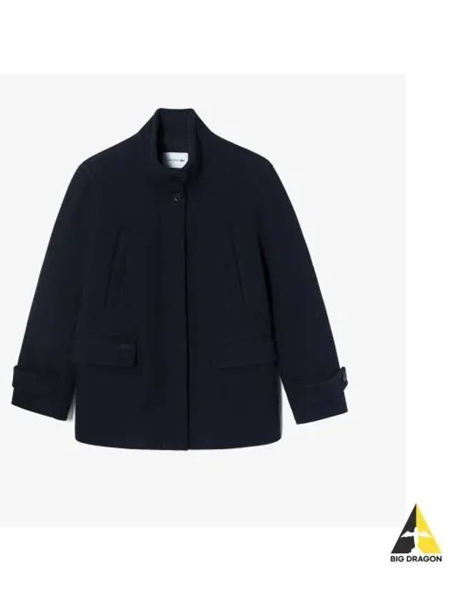 Women s Wool High Neck Coat Dark Navy - LACOSTE - BALAAN 1