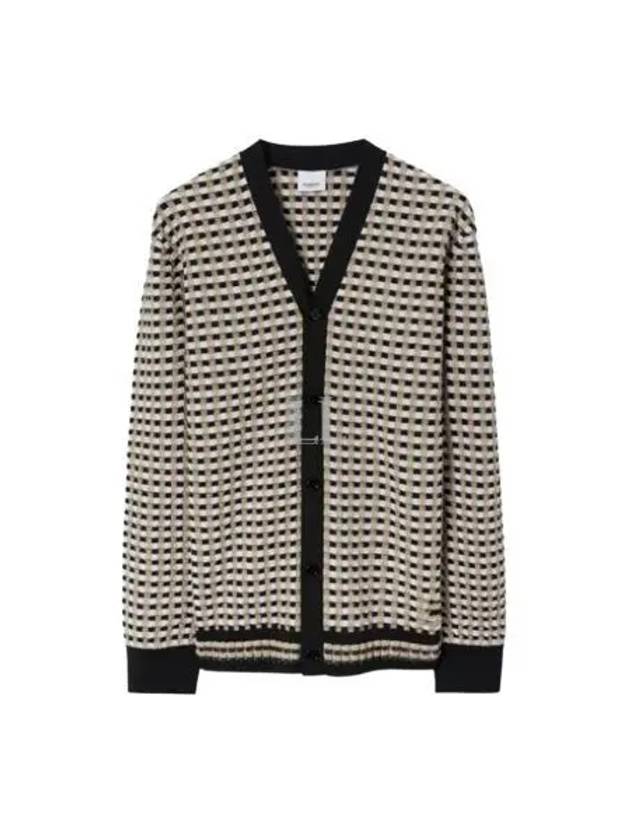 Check Pattern V-Neck Cardigan Beige - BURBERRY - BALAAN 2