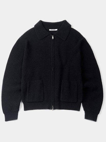 semi-overfit collar zip-up cardigan black - EXCONTAINER - BALAAN 1