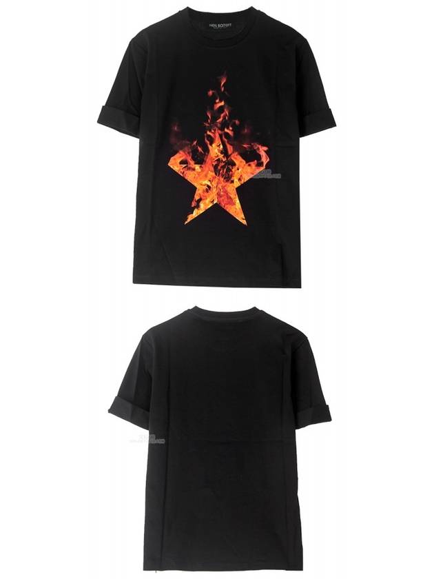 Fire Star Print Loose Fit Short Sleeve T-Shirt Black - NEIL BARRETT - BALAAN.