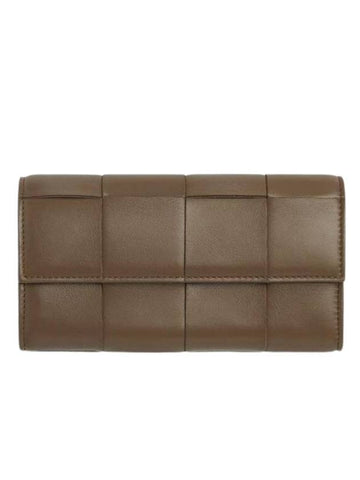 Cassette Flap Leather Long Wallet Taupe Grey - BOTTEGA VENETA - BALAAN 1