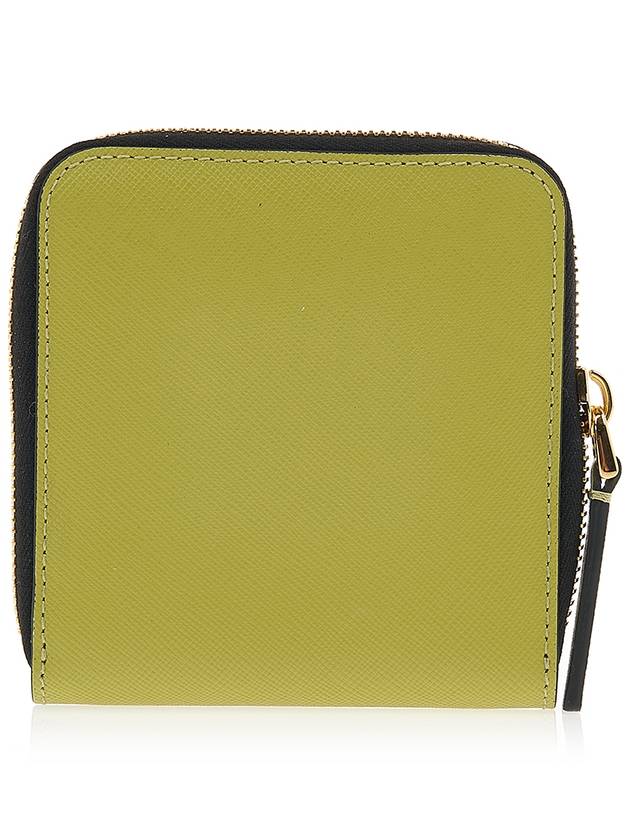 Logo Printed Round Zip Leather Half Wallet Green - MARNI - BALAAN 4