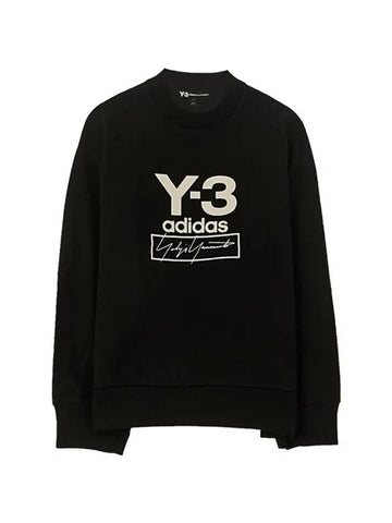 Stack Logo Crew Neck Cotton Sweatshirt Black - Y-3 - BALAAN 1