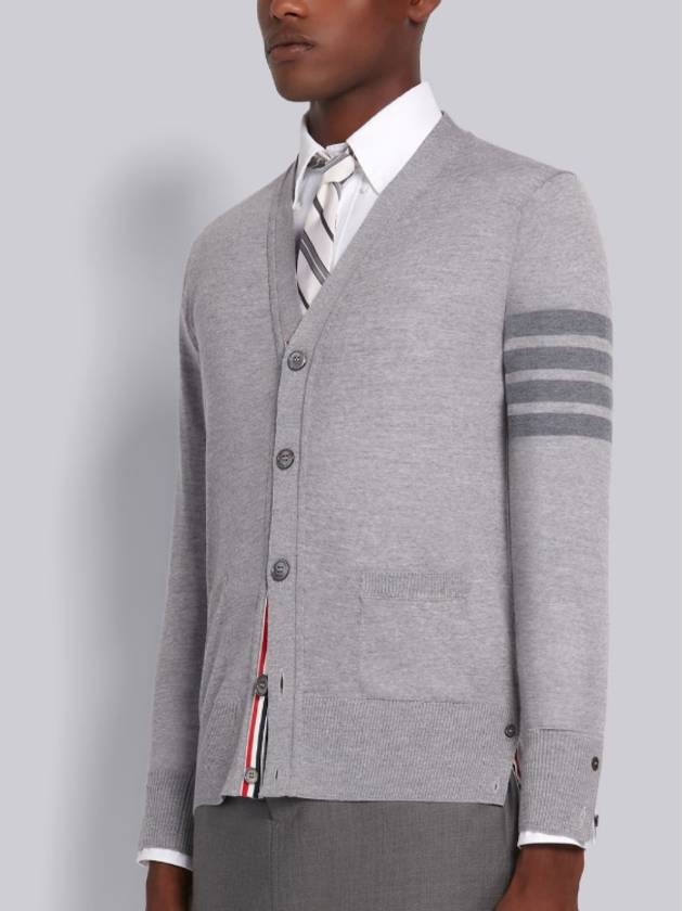 4-Bar Stripe Sustainable Merino Wool Cardigan Grey - THOM BROWNE - BALAAN 6