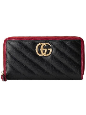 Matelasse Zipped Leather Long Wallet Black - GUCCI - BALAAN.