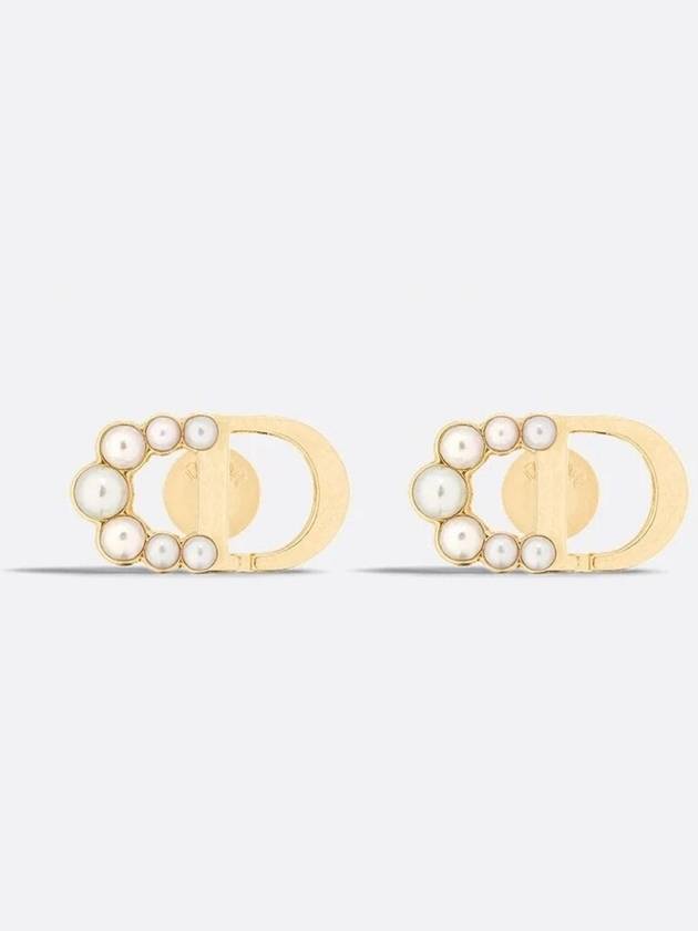 Petit CD Mini Stud Earrings Gold Finish Metal White - DIOR - BALAAN 1