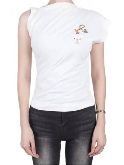 Hebo Bear Embroidery Asymmetric Sleeve Short Sleeve T-Shirt White - VIVIENNE WESTWOOD - BALAAN 2