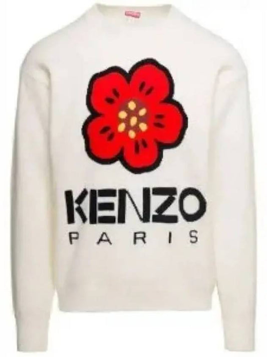 Boke Flower Merino Wool Knit Top Off White - KENZO - BALAAN 2