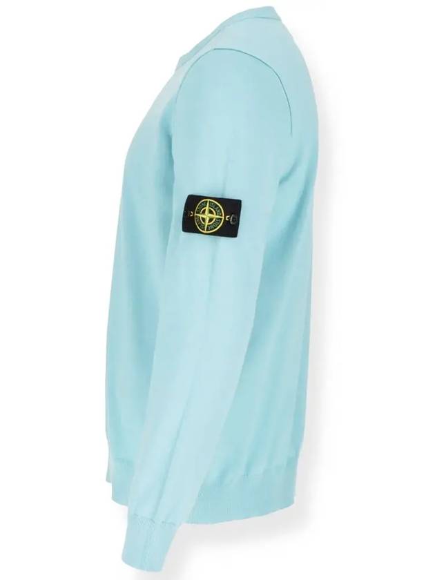 Wappen Patch Crew Neck Soft Cotton Knit Top Pastel Blue - STONE ISLAND - BALAAN 5