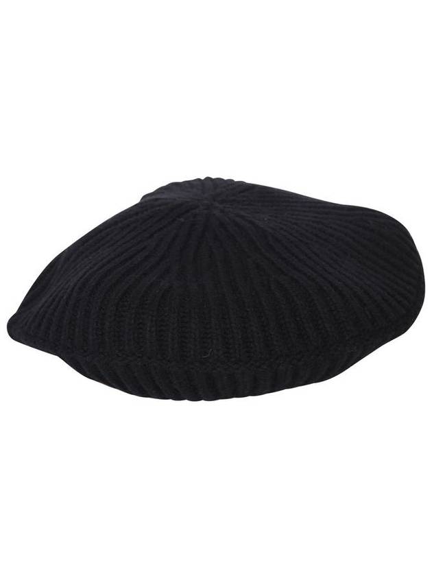 Logo Rib Edge Wool Beret Black - GANNI - BALAAN 4