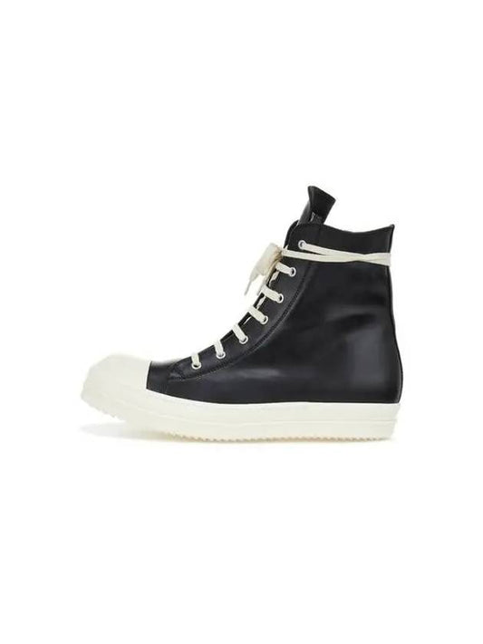 MEN Zipper Leather High Top Sneakers Black 271928 - RICK OWENS - BALAAN 1