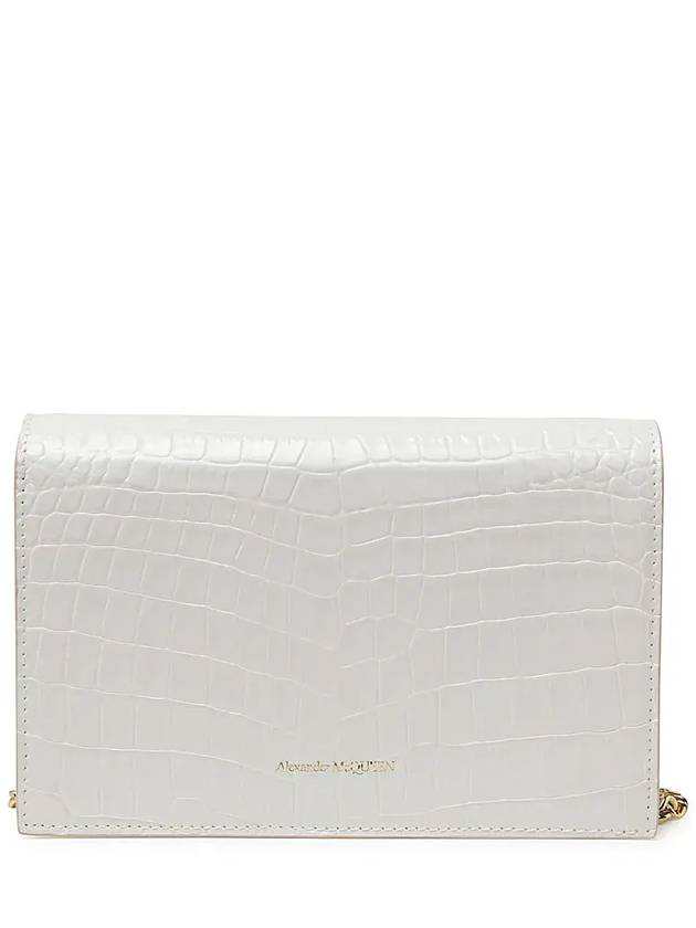 Gold Plated Skull Crocodile Leather Mini Shoulder Bag White - ALEXANDER MCQUEEN - BALAAN 3