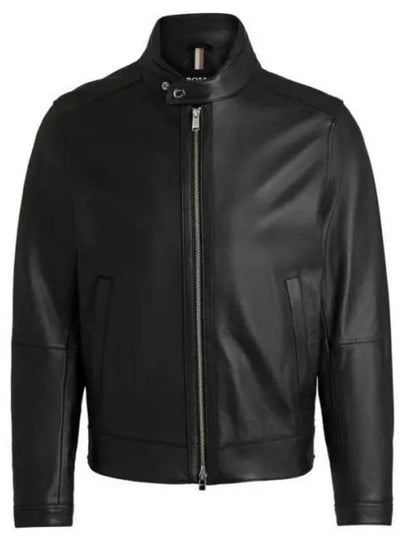 Regular Fit Grain Leather Jacket Black - HUGO BOSS - BALAAN 2