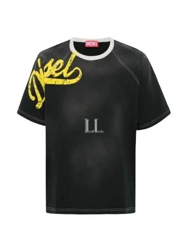 Flocked Logos Fade Jersey Short Sleeve T-Shirt Black - DIESEL - BALAAN 2