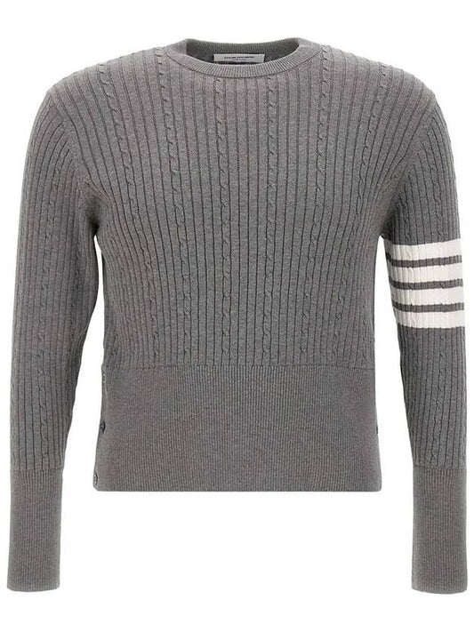 Baby Cable Cotton 4 Bar Crew Neck Knit Top Grey - THOM BROWNE - BALAAN 2