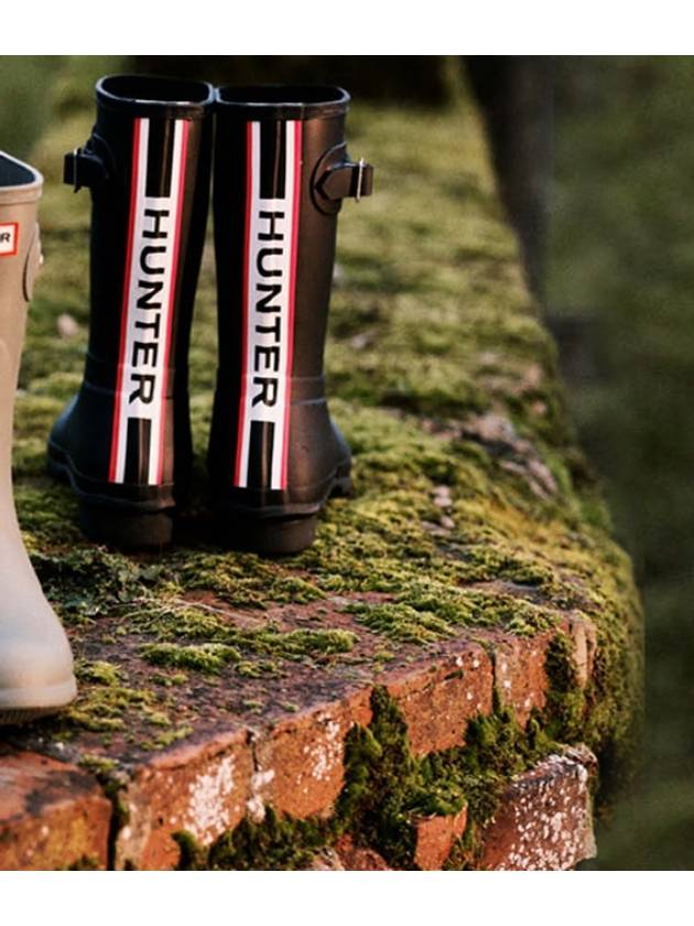 Women's Tricolor Logo Backstrap Short Rain Boots Black - HUNTER - BALAAN.