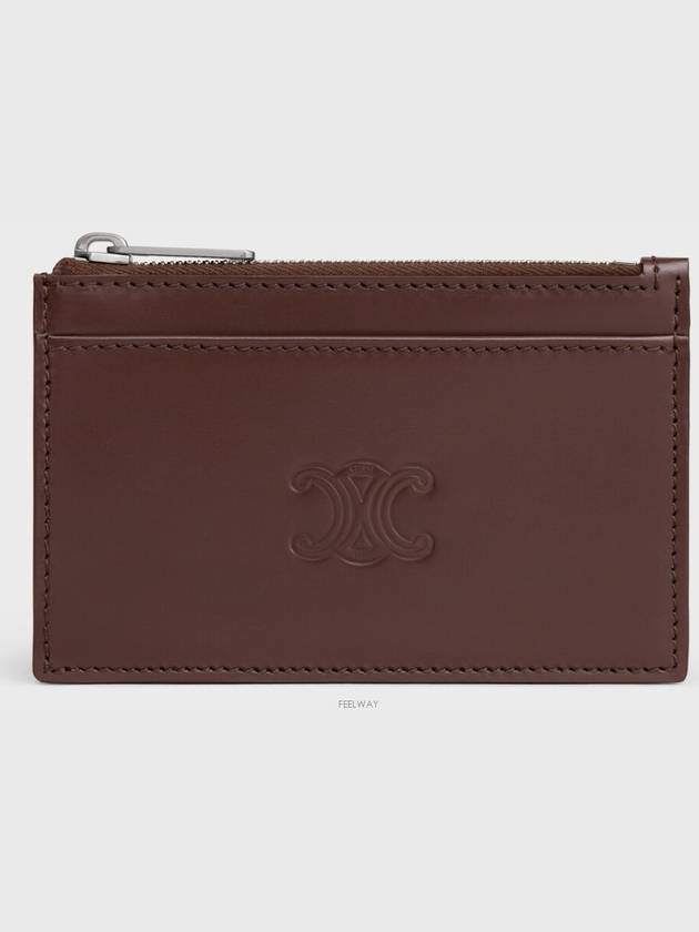 Zipped card holder Triomphe embossed satin calfskin chestnut - CELINE - BALAAN 2