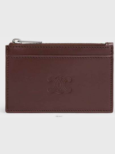 Triomphe Embossed Zipper Calfskin Card Holder Chestnut - CELINE - BALAAN 2