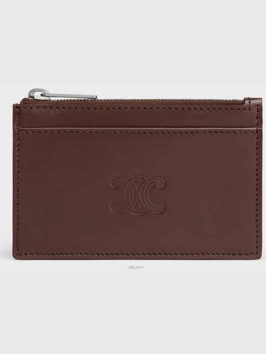 Zipped card holder Triomphe embossed satin calfskin chestnut - CELINE - BALAAN 2