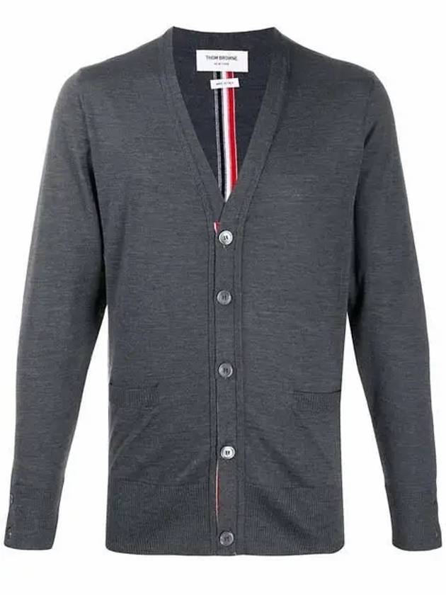 Men's Classic Three-Stripe Backstripe Wool Cardigan Dark Grey - THOM BROWNE - BALAAN 3