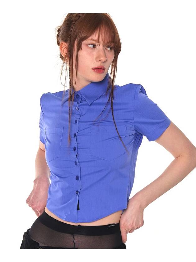 Slim Line Crop Short Sleeve Shirt Blue - ZIZEMUSEUM - BALAAN 2