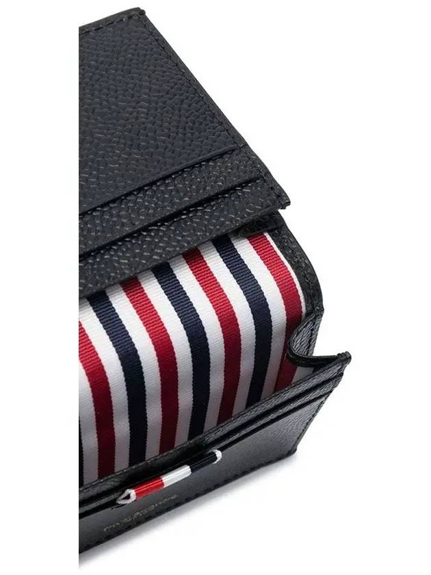 Pebble Grained Leather Double Card Wallet Black - THOM BROWNE - BALAAN 5