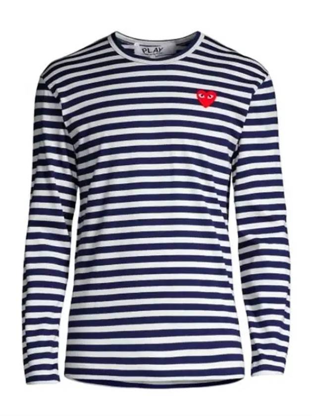 Red Heart Wappen Stripe Long Sleeve T-Shirt Blue P1 T0101 - COMME DES GARCONS - BALAAN 5